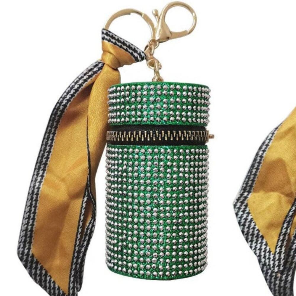 Studded Keyring Lipstick Case | Green